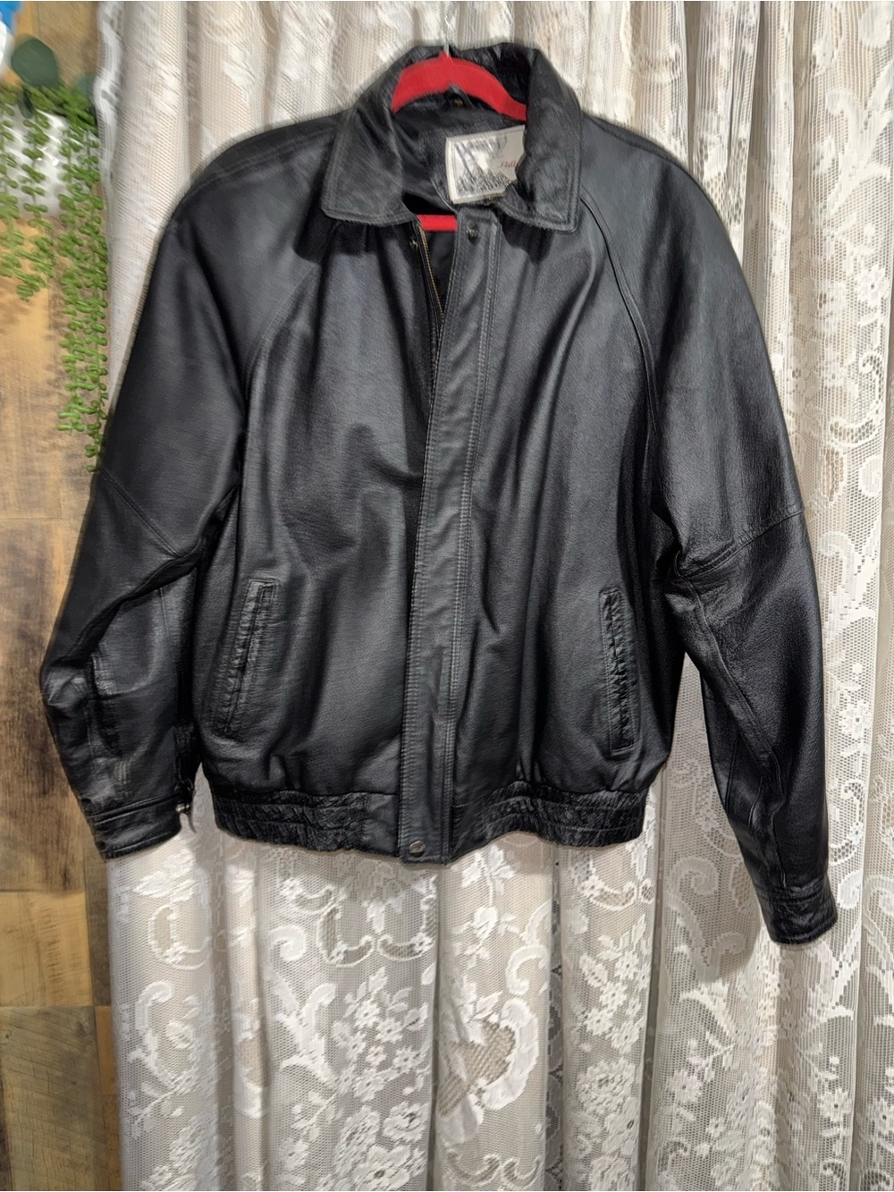 Vintage Adler Black Genuine Leather Bomber Jacket Men's Large